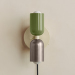 Up Down Plug-In Wall Sconce - Bone Canopy / Reed Green Upper Shade
