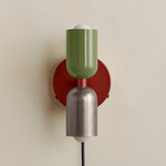 Up Down Plug-In Wall Sconce - Oxide Red Canopy / Reed Green Upper Shade