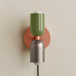 Up Down Plug-In Wall Sconce - Peach Canopy / Reed Green Upper Shade