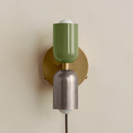 Up Down Plug-In Wall Sconce - Brass Canopy / Reed Green Upper Shade