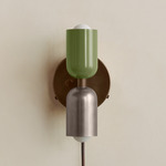 Up Down Plug-In Wall Sconce - Patina Brass Canopy / Reed Green Upper Shade