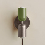 Up Down Plug-In Wall Sconce - Pewter Canopy / Reed Green Upper Shade