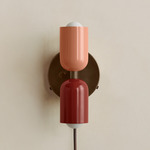 Up Down Plug-In Wall Sconce - Patina Brass Canopy / Peach Upper Shade