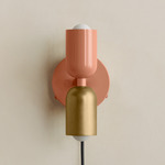 Up Down Plug-In Wall Sconce - Peach Canopy / Peach Upper Shade