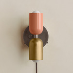 Up Down Plug-In Wall Sconce - Pewter Canopy / Peach Upper Shade