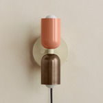 Up Down Plug-In Wall Sconce - Bone Canopy / Peach Upper Shade