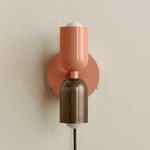 Up Down Plug-In Wall Sconce - Peach Canopy / Peach Upper Shade