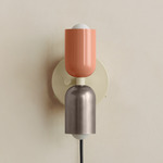 Up Down Plug-In Wall Sconce - Bone Canopy / Peach Upper Shade