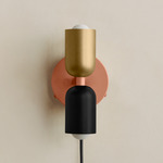 Up Down Plug-In Wall Sconce - Peach Canopy / Brass Upper Shade