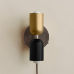 Up Down Plug-In Wall Sconce - Pewter Canopy / Brass Upper Shade