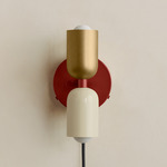 Up Down Plug-In Wall Sconce - Oxide Red Canopy / Brass Upper Shade