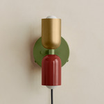 Up Down Plug-In Wall Sconce - Reed Green Canopy / Brass Upper Shade