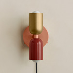 Up Down Plug-In Wall Sconce - Peach Canopy / Brass Upper Shade