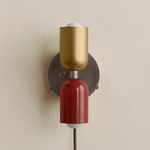 Up Down Plug-In Wall Sconce - Pewter Canopy / Brass Upper Shade