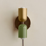 Up Down Plug-In Wall Sconce - Patina Brass Canopy / Brass Upper Shade