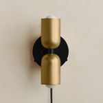 Up Down Plug-In Wall Sconce - Black Canopy / Brass Upper Shade