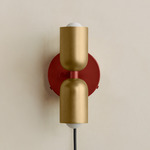Up Down Plug-In Wall Sconce - Oxide Red Canopy / Brass Upper Shade