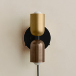 Up Down Plug-In Wall Sconce - Black Canopy / Brass Upper Shade