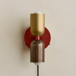 Up Down Plug-In Wall Sconce - Oxide Red Canopy / Brass Upper Shade