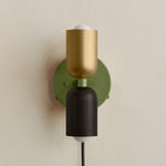 Up Down Plug-In Wall Sconce - Reed Green Canopy / Brass Upper Shade
