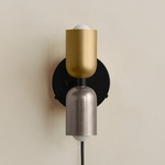 Up Down Plug-In Wall Sconce - Black Canopy / Brass Upper Shade