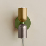 Up Down Plug-In Wall Sconce - Reed Green Canopy / Brass Upper Shade