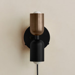 Up Down Plug-In Wall Sconce - Black Canopy / Patina Brass Upper Shade