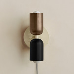 Up Down Plug-In Wall Sconce - Bone Canopy / Patina Brass Upper Shade
