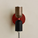 Up Down Plug-In Wall Sconce - Oxide Red Canopy / Patina Brass Upper Shade