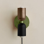 Up Down Plug-In Wall Sconce - Reed Green Canopy / Patina Brass Upper Shade