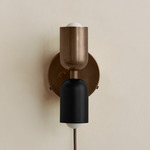 Up Down Plug-In Wall Sconce - Patina Brass Canopy / Patina Brass Upper Shade