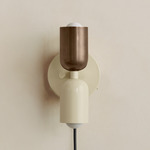 Up Down Plug-In Wall Sconce - Bone Canopy / Patina Brass Upper Shade