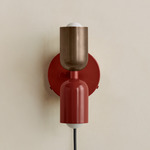 Up Down Plug-In Wall Sconce - Oxide Red Canopy / Patina Brass Upper Shade