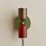 Up Down Plug-In Wall Sconce - Reed Green Canopy / Patina Brass Upper Shade