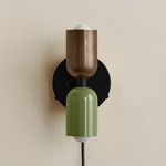 Up Down Plug-In Wall Sconce - Black Canopy / Patina Brass Upper Shade