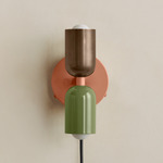 Up Down Plug-In Wall Sconce - Peach Canopy / Patina Brass Upper Shade