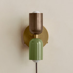Up Down Plug-In Wall Sconce - Brass Canopy / Patina Brass Upper Shade