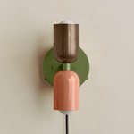 Up Down Plug-In Wall Sconce - Reed Green Canopy / Patina Brass Upper Shade