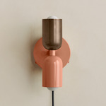Up Down Plug-In Wall Sconce - Peach Canopy / Patina Brass Upper Shade