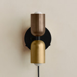Up Down Plug-In Wall Sconce - Black Canopy / Patina Brass Upper Shade