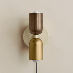 Up Down Plug-In Wall Sconce - Bone Canopy / Patina Brass Upper Shade