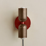 Up Down Plug-In Wall Sconce - Oxide Red Canopy / Patina Brass Upper Shade