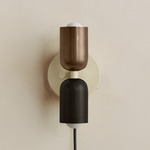 Up Down Plug-In Wall Sconce - Bone Canopy / Patina Brass Upper Shade
