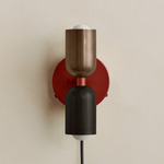 Up Down Plug-In Wall Sconce - Oxide Red Canopy / Patina Brass Upper Shade