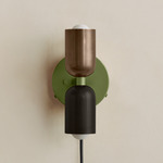 Up Down Plug-In Wall Sconce - Reed Green Canopy / Patina Brass Upper Shade