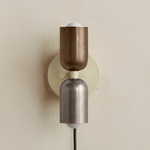 Up Down Plug-In Wall Sconce - Bone Canopy / Patina Brass Upper Shade