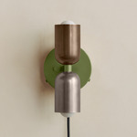 Up Down Plug-In Wall Sconce - Reed Green Canopy / Patina Brass Upper Shade