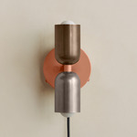 Up Down Plug-In Wall Sconce - Peach Canopy / Patina Brass Upper Shade