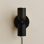 Up Down Plug-In Wall Sconce - Black Canopy / Blackened Brass Upper Shade