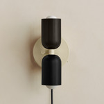 Up Down Plug-In Wall Sconce - Bone Canopy / Blackened Brass Upper Shade